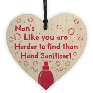 Red Ocean Funny Nan Gift Hand Sanitiser Mothers Day Gift Keepsake Birthday Gift For Nan Nanny Handmade Wooden Heart Sign