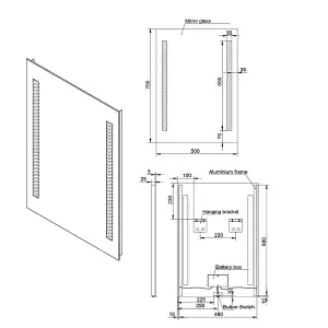 Rinse Bathrooms 700 x 500 mm Battery Illuminated LED Mirror