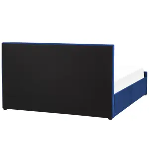 Velvet EU King Size Ottoman Bed Blue ROCHEFORT