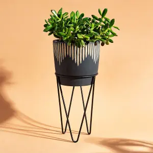 Sass & Belle Black Sgrafitto Planter With Wire Stand