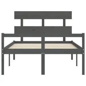 Berkfield Bed Frame with Headboard Grey Double Solid Wood