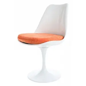 Tulip Set - White Medium Circular Table and Four Chairs with Luxurious Cushion Orange