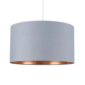 20cm H x 35cm W Cotton Drum Pendant Shade ( Uno ) Grey/Copper