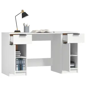 Berkfield Desk with Side Cabinet White Engineered Wood