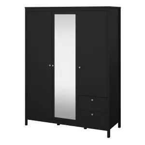 Madrid  Wardrobe with 2 doors + 1 mirror door + 2 drawers Matt Black