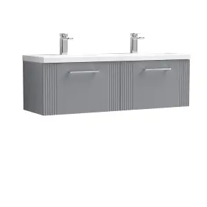 Retro 2 Drawer Wall Hung Vanity Unit with Double Ceramic Basin - 1200mm - Satin Grey - Balterley