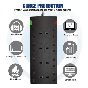 Extrastar 8 Gang Surge-Protected Extension Lead 5 M Black 13A