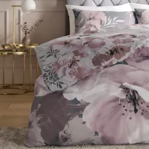 Catherine Lansfield Bedding Dramatic Floral Duvet Cover Set with Pillowcases Grey