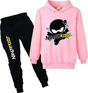 Ninja Kidz Boy's Solid Color Hooded Sweater Suit Girls Casual Sports Hoodie And Trousers