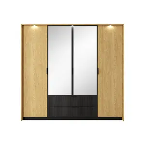 Spacious Oak Baltic & Black Wardrobe H2100mm W2230mm D590mm - Modern Design with Mirrored Doors