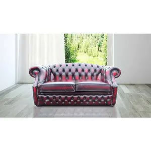 Chesterfield 2 Seater Antique Oxblood Red Leather Sofa Bespoke In Buckingham Style