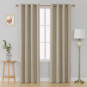 Deconovo Blackout Curtains with Backside Silver Backing to Reflect Sunlights Curtains for Living Room 53 x 95 Inch Beige 1 Pair