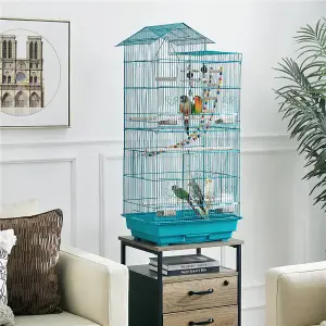 Yaheetech Teal Blue Large Roof Top Metal Bird Cage w/ Swing and Ladder