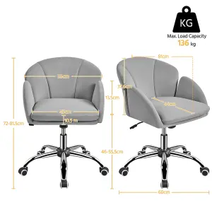 Yaheetech Modern Desk Chair for Home Office Makeup - Light Grey / Velvet