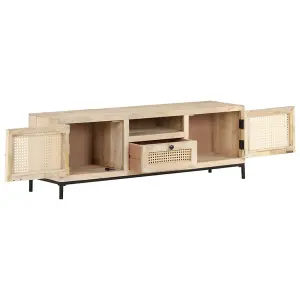 Berkfield TV Cabinet 120x30x40 cm Solid Mango Wood and Natural Cane