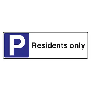 Residents Only Parking Road Sign - Adhesive Vinyl - 450x150mm (x3)