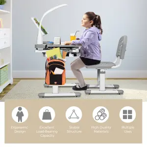 Costway Height Adjustable Kids Study Desk & Chair Set Children Drawing Table W/ Lamp