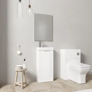 Retro Cloakroom Bundle - Fluted Floor Standing Vanity Unit, WC Unit, Cistern, Toilet Pan & Tap - White/Chrome - Balterley