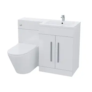 Nes Home Aric 1100mm Right Hand Vanity Sink Unit Back to Wall WC Rimless Toilet Bathroom Suit