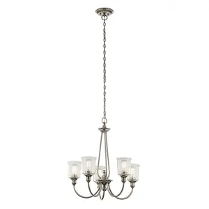 5 Bulb Chandelier Hanging Pendant Ceiling Light Classic Pewter LED E27 60W Bulb