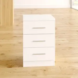 Eva 3 Drawer Bedside Table Matt White/Gloss White