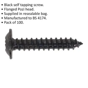 100 Pack of 3.5 x 19mm Self Tapping Black Screws with Flanged Pozi Head