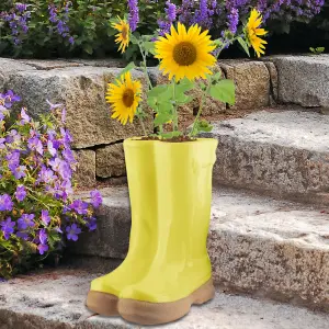 Large Yellow Wellington Boot Indoor Outdoor Garden Planter Flower Pot