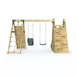 Rebo Wooden Pyramid Climbing Frame with Swings and 8.7ft Water Slide - Pixley