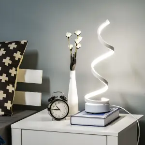 HOMCOM Modern Wave-Shaped LED Table Lamp with Round Metal Base, Cool White 6000K, White