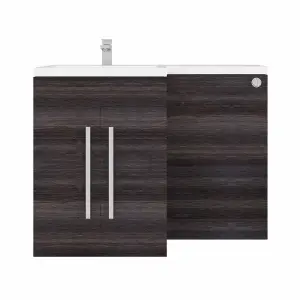 Rinse Bathrooms 1100mm L Shape LH Combination Vanity Unit Furniture Storage Grey Sink Unit & BTW Toilet Unit - Flat Packed