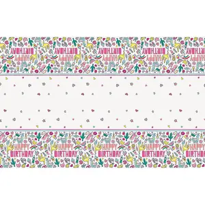 Unique Party Favorite Things Plastic Rectangular Happy Birthday Party Table Cover White/Multicoloured (One Size)