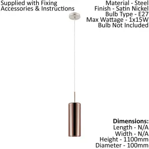 Pendant Ceiling Light Satin Nickel Shade Copper Coloured Glass Vaporized Bulb E27 1x15W