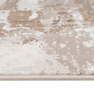 Beige Distressed Abstract Bedroom Living Area Runner Rug 60x240cm