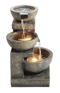 Primrose Kendall Stone Effect 3-Tier Cascading Garden Fountain Water Feature with Lights H62cm