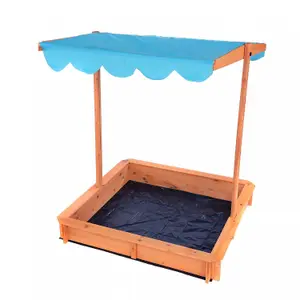 Oypla Childrens Wooden Garden Sand Pit with Adjustable Canopy Sun Shade