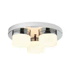 Luminosa Pure 3 Light Semi Flush Bathroom Ceiling Light Chrome, Opal Glass IP44, G9