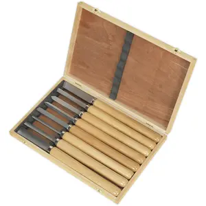 Professional 8 Piece Wood Turning Chisel Set with Durable Steel Shafts and Comfortable Handles