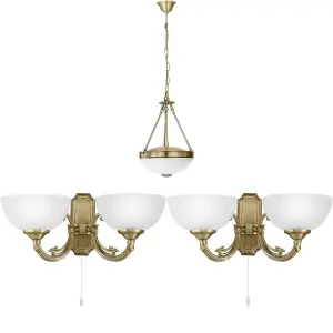 Ceiling Pendant Light & 2x Matching Wall Lights Bronze & White Satin Glass Shade