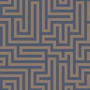 Holden Metallic Glistening Industrial Maze Geometric Geo Wallpaper Luxury Roll Navy Gold 12913