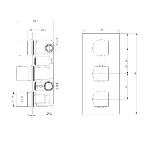 Zoia Gun Grey Triple Outlet Square Concealed Shower Valve