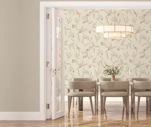 Belgravia Décor Tiffany Flower Cream/Soft Coral Red Wallpaper