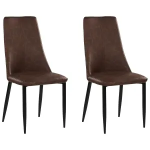 Set of 2 Dining Chairs CLAYTON Faux Leather Brown