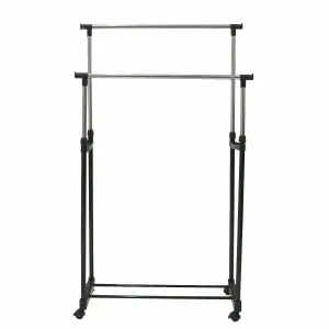 New Portable Clothes Rack Double Hanging Garment Bar Heavy Duty Hanger Rolling