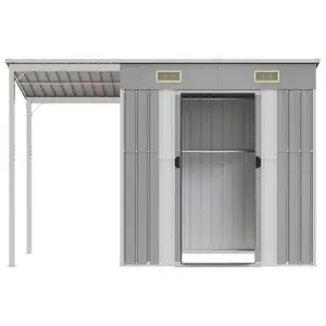 Broghin Garden Shed with Extended Roof Outdoor Tool Shed Storage Shed Steel Light Grey