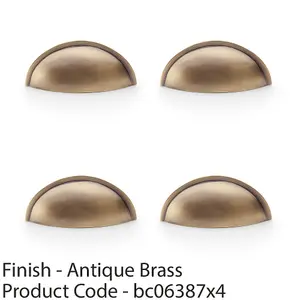 4 PACK - Rear Fixing Cup Handle - Antique Brass 57mm Centres Solid Brass Shaker Unit Pull