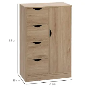 HOMCOM Freestanding Bathroom Cabinet with 4 Drawers and Door Cupboard Natural