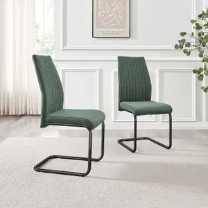 Furniturebox UK Lorenzo 2x Green Fabric Black Leg Dining Chair