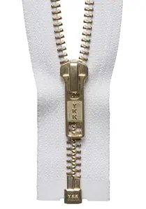 BRASS O/END ZIP 46CM - Brass Metal Open-End Zip: 46cm or 18.11in: White - YKK