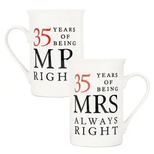 Ivory White 35th Anniversary Mr Right & Mrs Always Right Ceramic Mug Gift Set