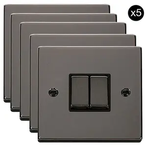 5 PACK - Black Nickel 10A 2 Gang 2 Way Ingot Light Switch - Black Trim - SE Home